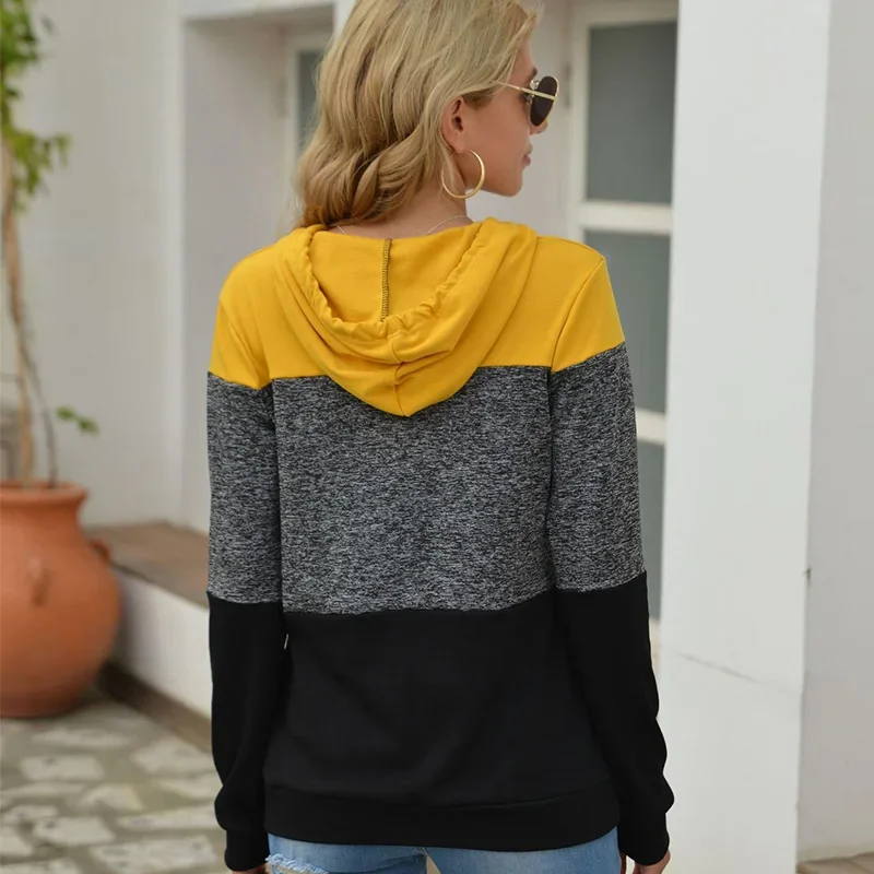 Women Fashion Casual Loose 2024 New Sweatshirt Striped Long Sleeve Hooded Collar Pullover Female Color Match Drawstring Hoodies