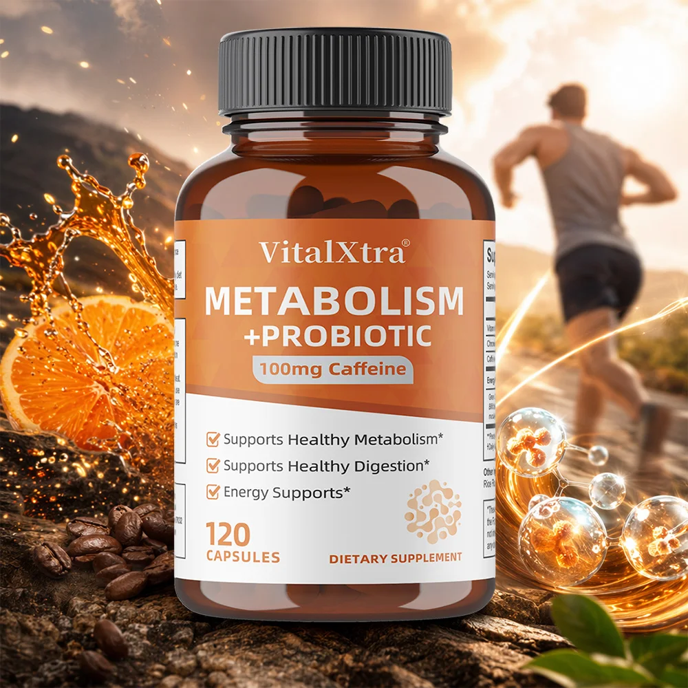 

Metabolism + Probiotics Supplement, with 100mg Caffeine, Supports Healthy Metabolism, Digestion, and Energy, 120 Capsules