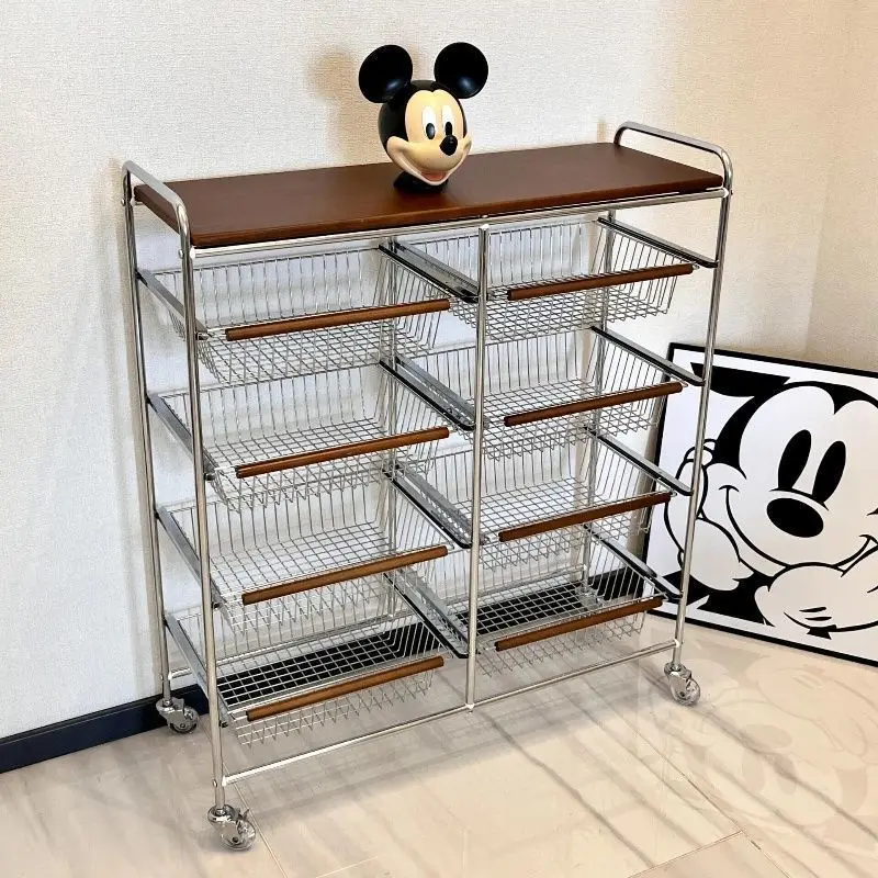 Medieval trolley rack, living room mobile with wheels, snack storage rack, household retro rack