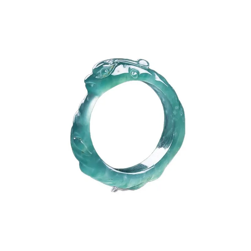 High-end natural A-grade blue water dragon phoenix , ice jadeite jade , personalized men's and women's ring,