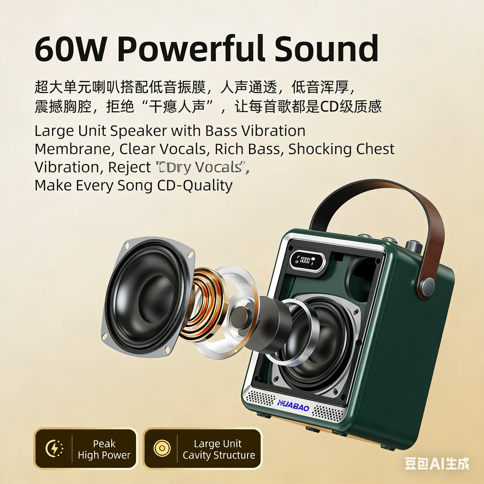 

Portable Karaoke Machine Wireless Bluetooth Speakers 60W HiFi Sound, Noise Reduction & RGB Light, Rechargeable for Home/Outdoor