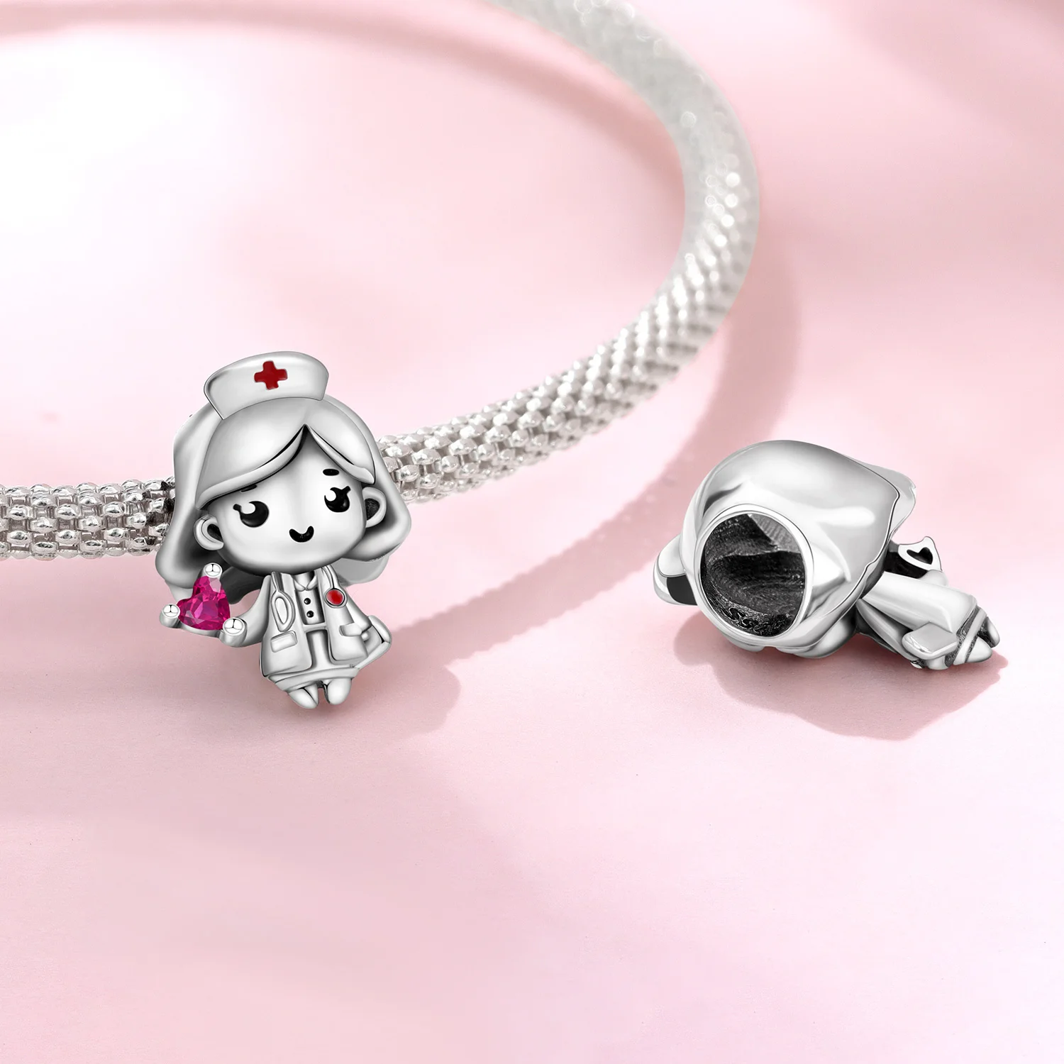 925 Sterling Silver Cartoon Character Nurse Beads Fit Bracelets Decoration DIY Birthday Party Gift Jewelry Bracelets Accessory