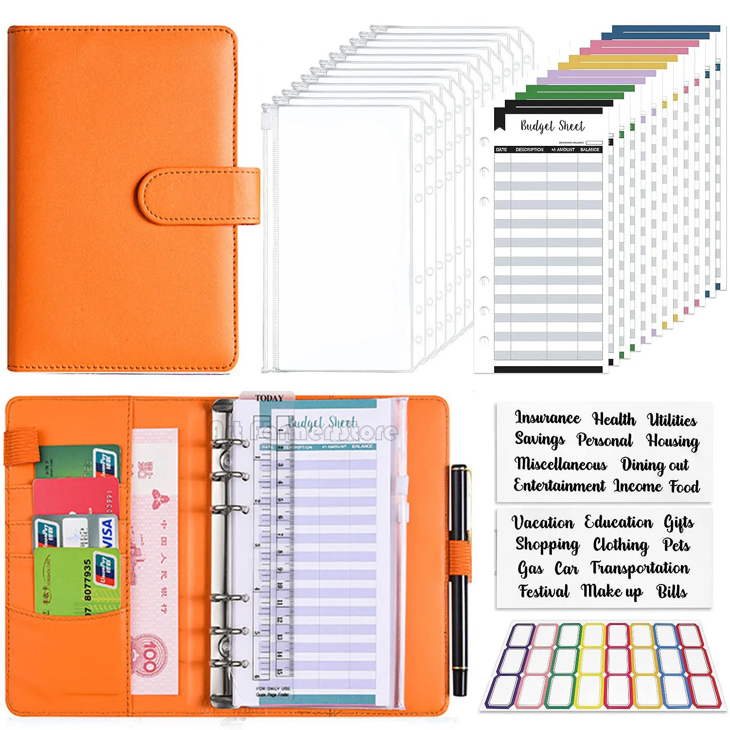 Budget binder with zipper envelope A6 binder with cash envelope for budget cash voucher money organizer budget planning