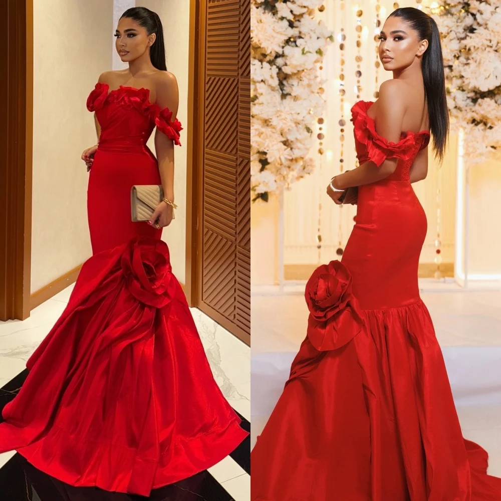

Customized Matching Elegant Handmade Flower Pleat Mermaid Off-the-shoulder Long Dresses Bespoke Occasion Dresses Sizes Available