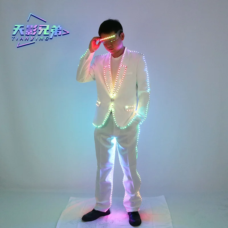 LED luminous white clothing evening party colorful glasses stage DJ atmosphere set Halloween fluorescent clothing tailcoat