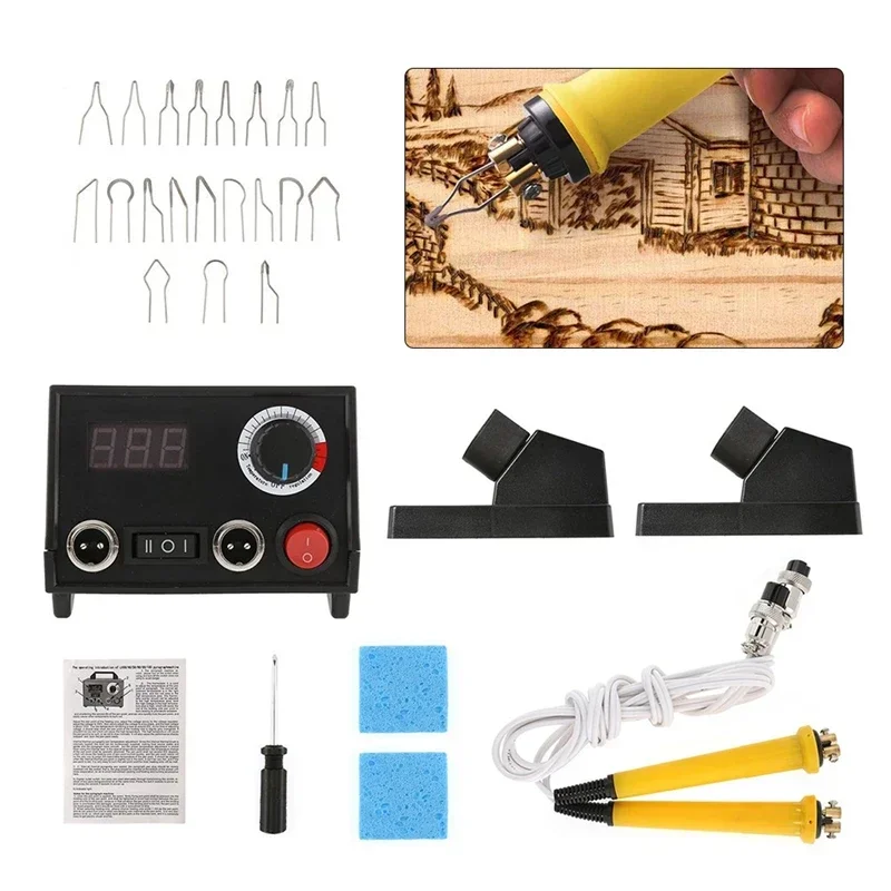 Wood Burning Machine Tool Kit Adjustable Temperature Digital Display Pyrography Pen Machine Wood Burner Electric Soldering Iron