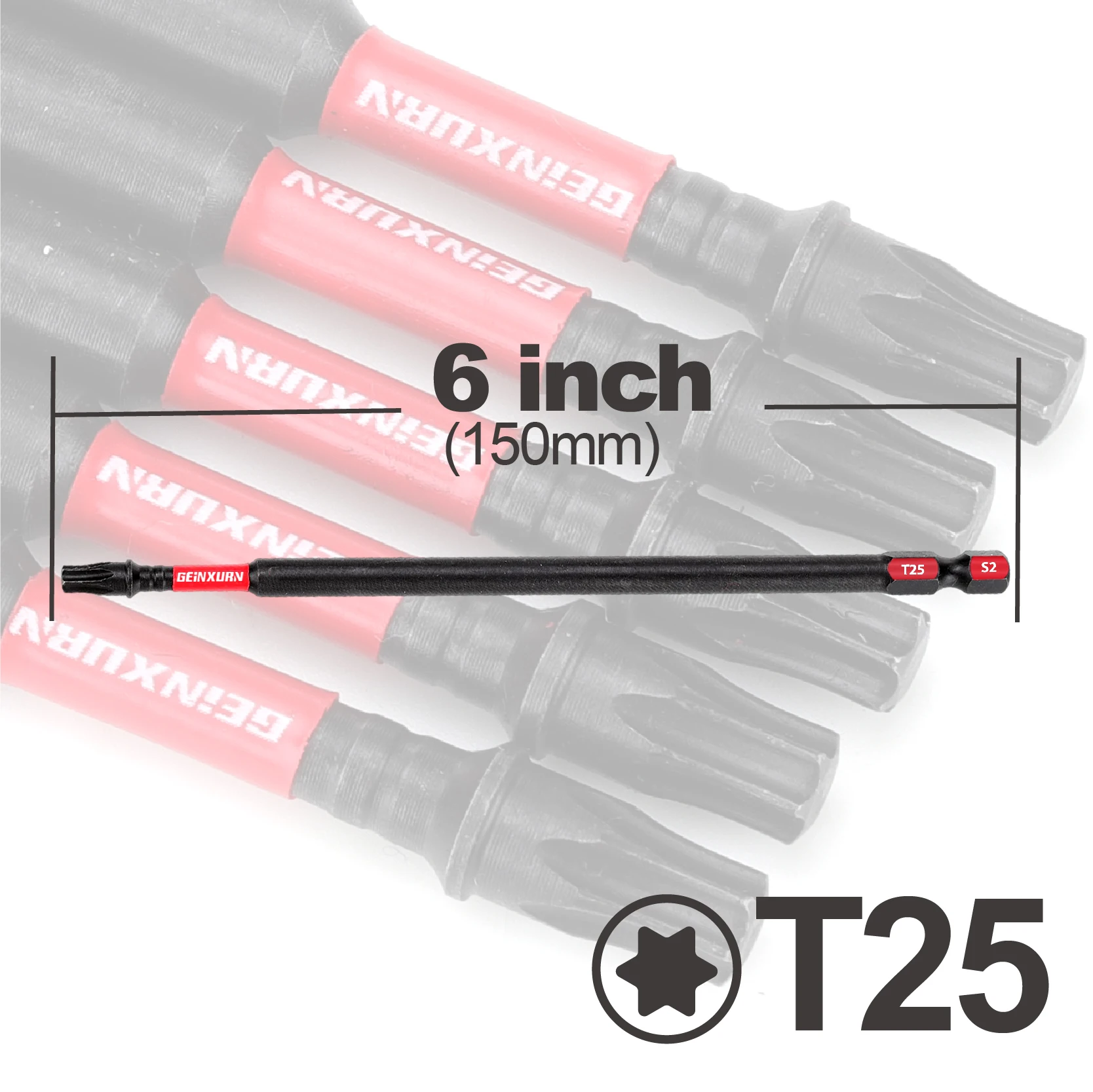 Geinxurn 6 Inches #25 Torx Impact Screwdriver Bit,S2 Alloy Steel Magnetic T25 Driver Bit Set