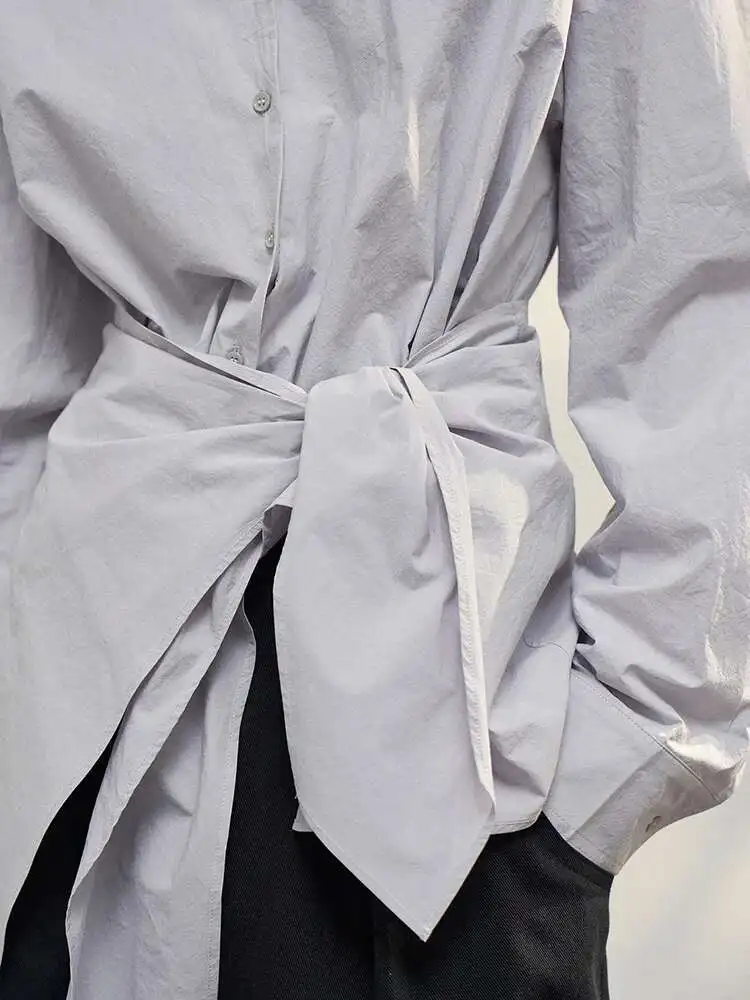 KWTX Fashion Designer Bandage Gathered Waist Shirts For Women Lapel Single Breasted Fit Female Blouses Fashion Tops 2025 New