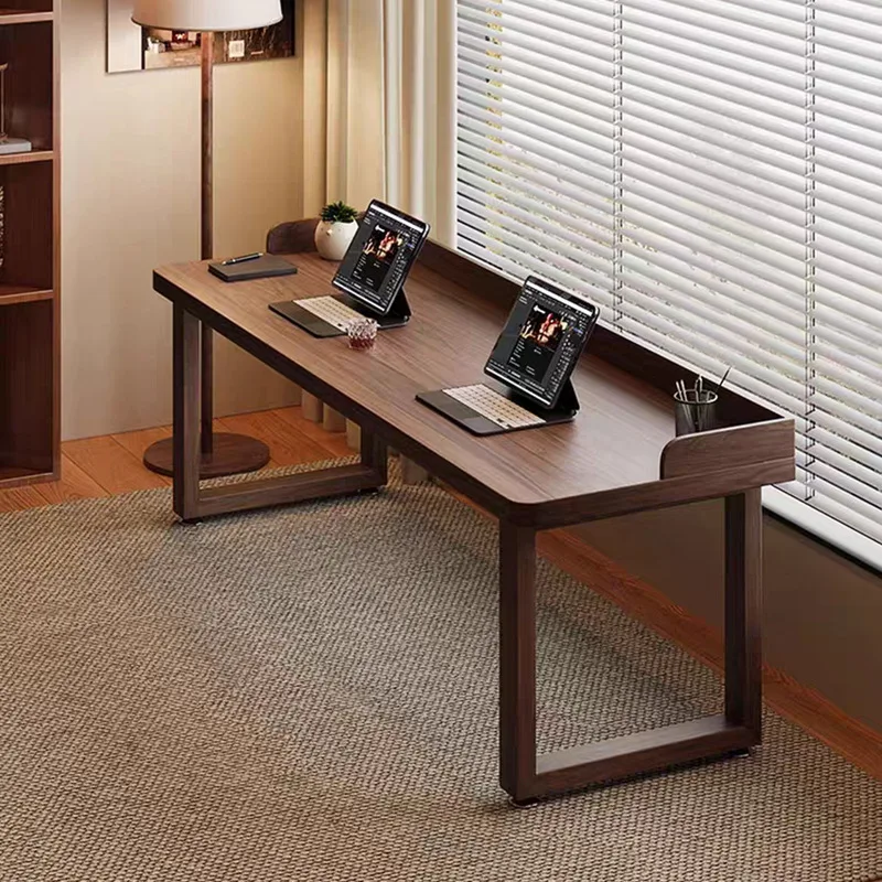 HYS all solid wood double desk baffle desktop computer desk long strip electric bedside table home study table
