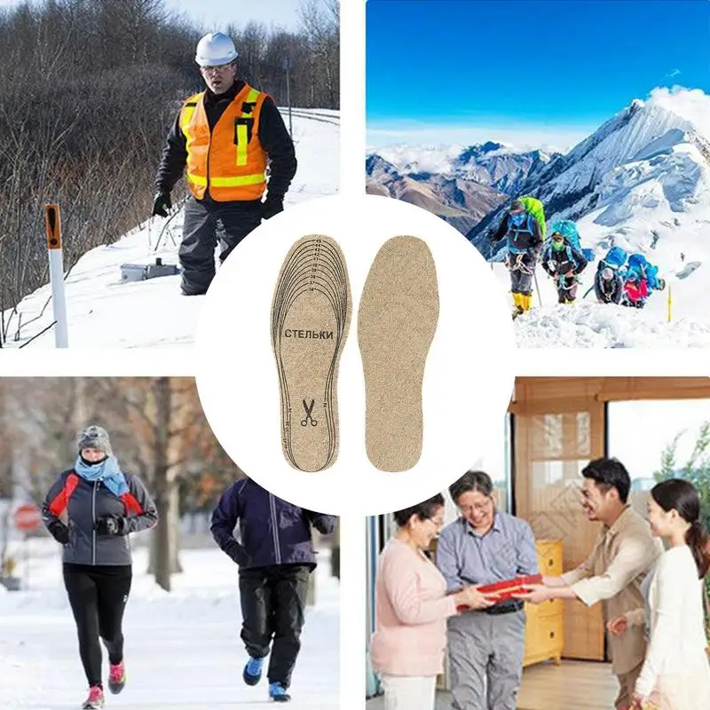 Winter Wool Insoles Soft Plush Warm Cuttable Shoe Insoles Thermal Shoe Insole for Women Men Breathable Snow Boots Shoes Heat Pad