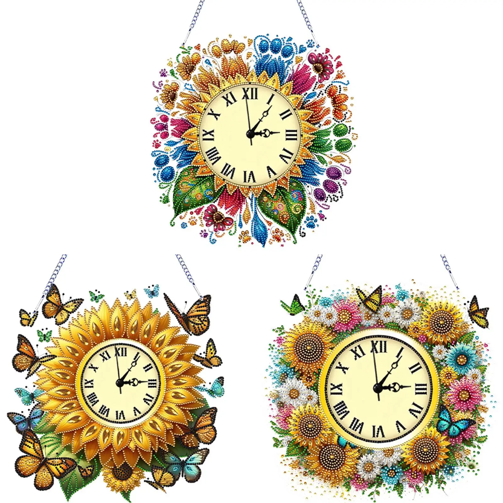 

Special Shape 5D Hanging Clock 2D Flat DIY Sunflower Acrylic Art Craft Diamond Art Clock Pendant Kit Creative Craft Project
