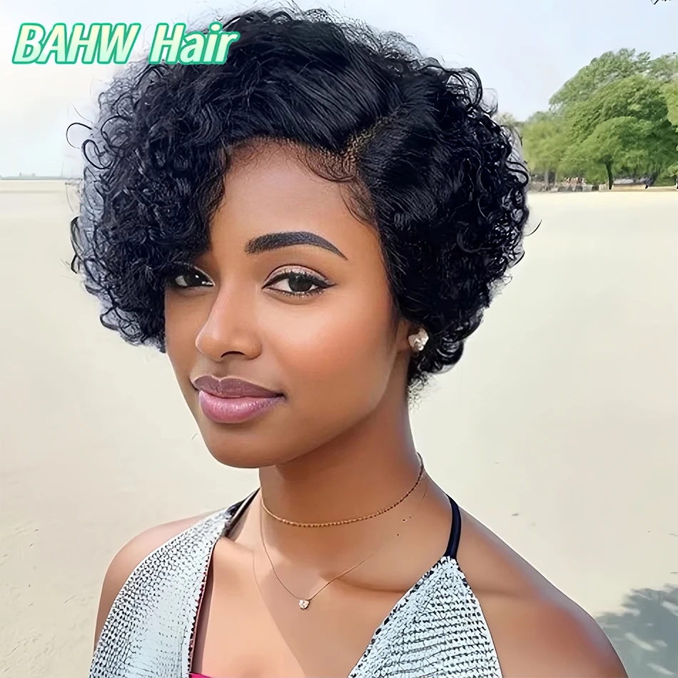 

Малайзийский парик с стрижкой пикси, вьющиеся волосы, 100% парик из натуральных волос, натуральный цвет 1B/99J, короткий боб, полностью машинное производство, парики для чернокожих женщин