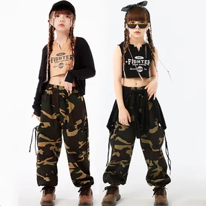 New Kids Clothing Loose Vest Camouflage Pants Suit Girls Jazz Modern Dance Costumes Children Hip Hop Stage Rave Clothes DQS15840