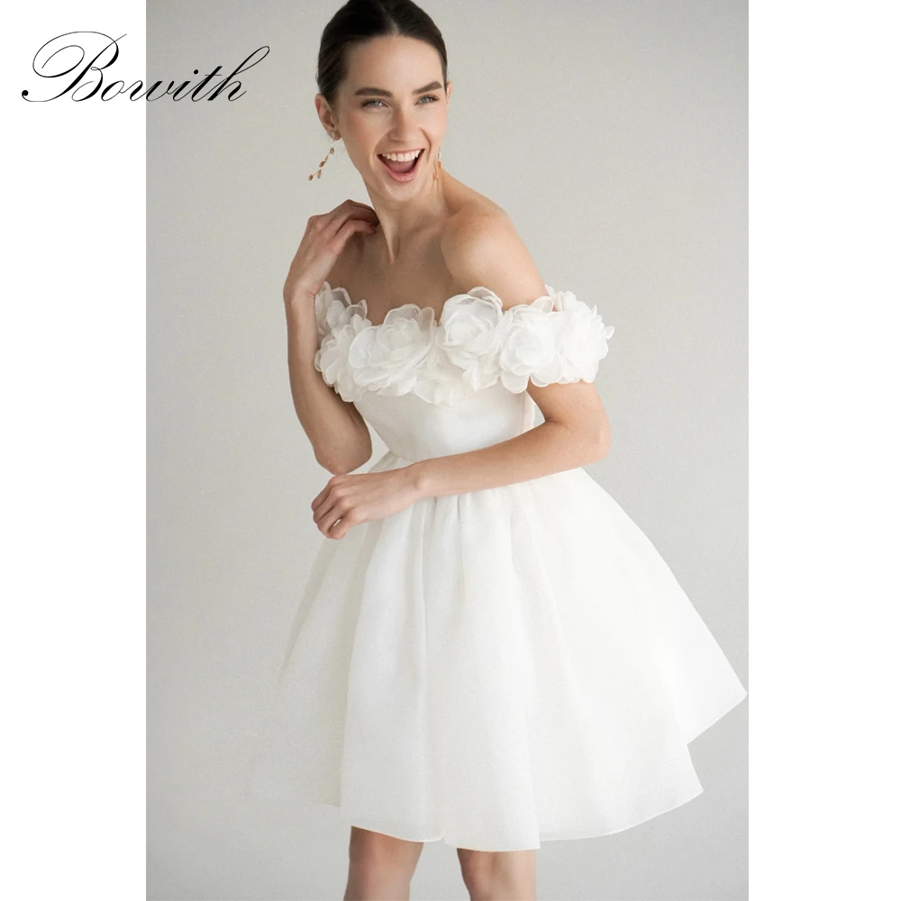 

Bowith Short Wedding Dresses Bride 2025 Off the Shoulder Handmade Flowers Bridal Gown Mini Party Dresses for Wedding