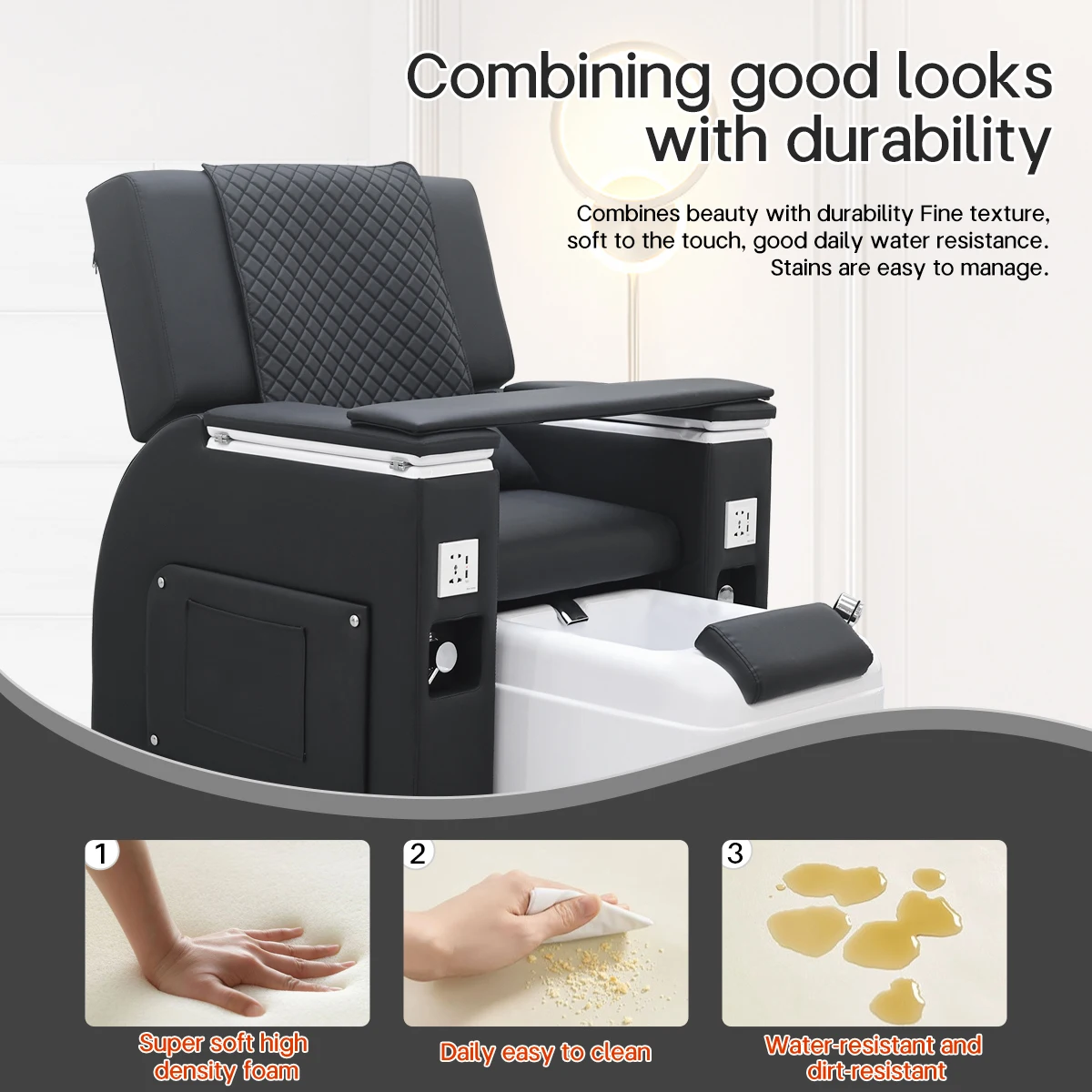 Sofa pijat kaki dan tangan modern mewah warna hitam, kursi spa manikur pedikur dengan pijat