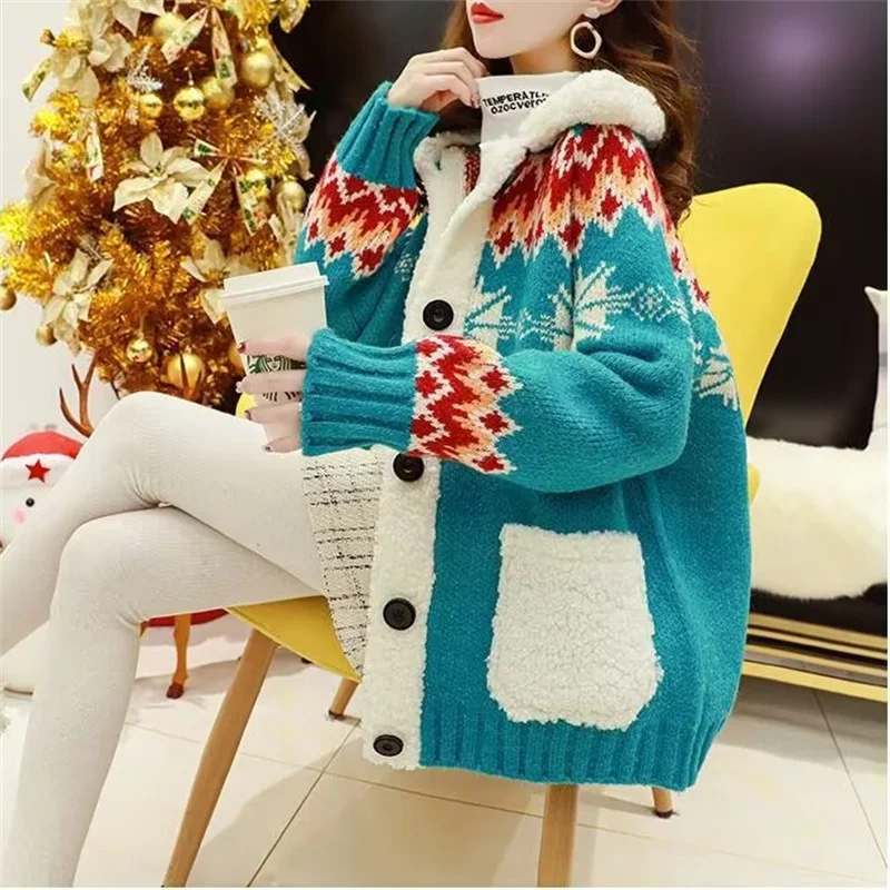 春秋カーディガンセーター女性赤緩いファッションオールマッチアウターミッドレングス小さな厚いニットジャケット M118