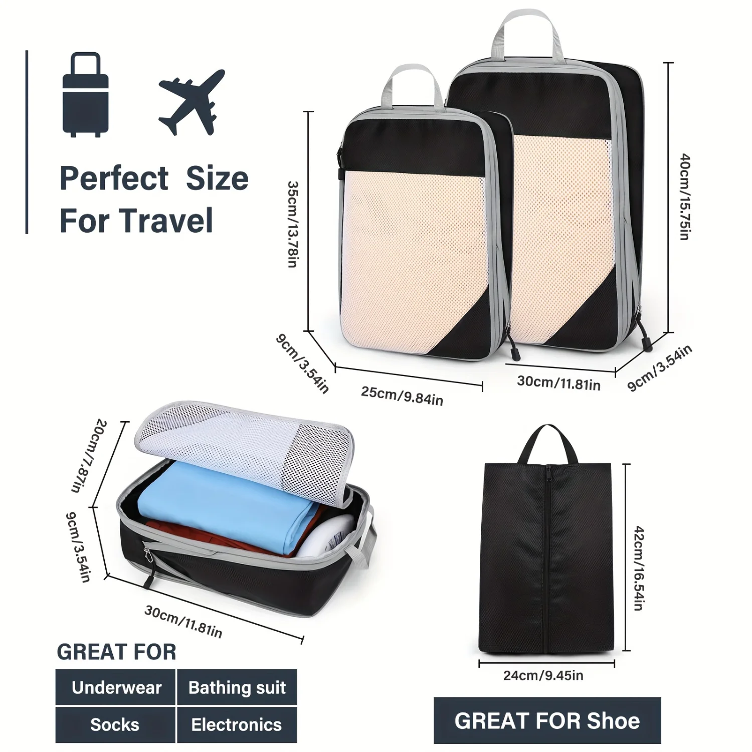 4-Piece Set Packing Cubes For Travel, Polyester Luggage Organizer Bags Set, Fits Travel Bags & Suitcases, Compression  Pouches F