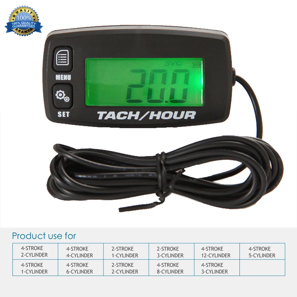 Engine Hour Meter  Inductive Tachometer Gauge Backlit Digital Resettable for Motorcycle Marine Glider ATV Snow Blower Lawn Mower