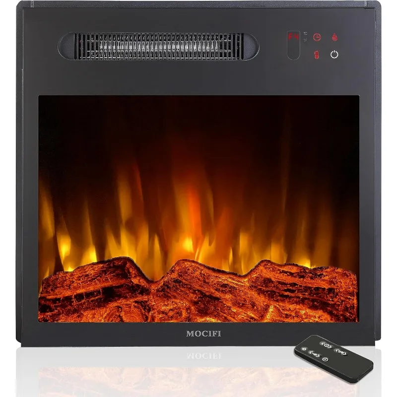 18 inch Built-in Electric Fireplace Insert Heater, Recessed Freestanding Fireplace Remote Control Touch Screen Adjustable Flame