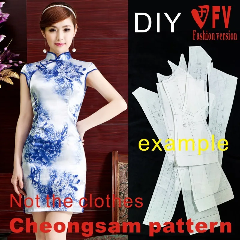 Cutting pattern classic Chinese stand-up collar mid-length small cap sleeve cheongsam garment drawing 1:1 physical pattern BQP-2