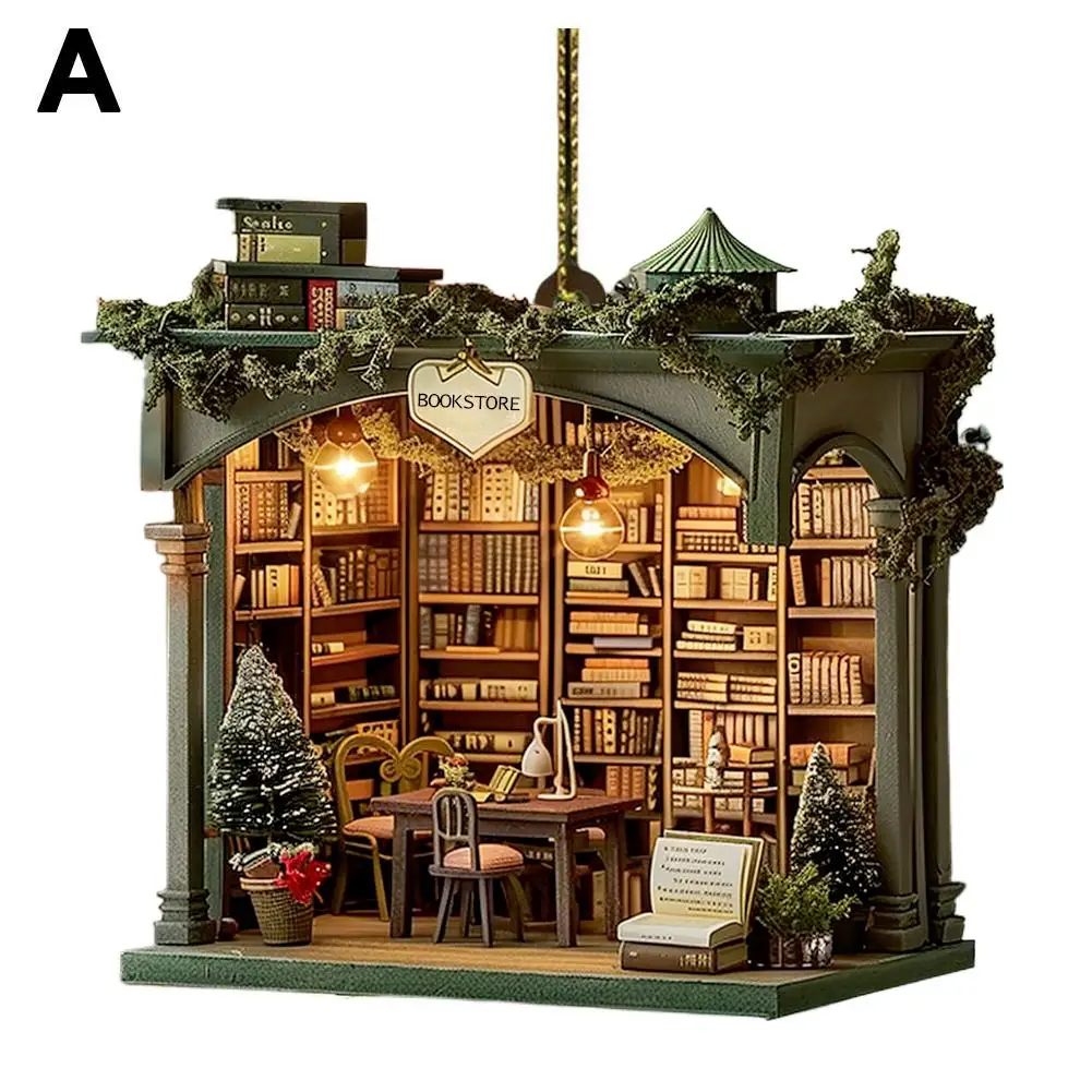 1Pc Christmas Bookstore Ornament Acrylic Book Stacked Hanging Decoration Xmas Tree Pendant Bookgift For Holiday Tree Home 2D