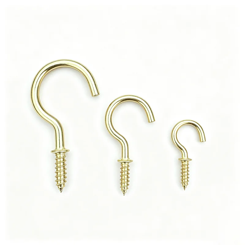 15Pcs Brass Plated Screw‑in Cup Hooks Metal Question Mark Hooks for Wood Ceiling Shelf Hanging Bells Potted Decor Ornaments
