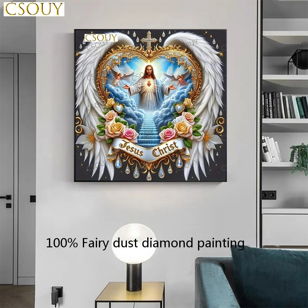 

Jesus Christ Sacred Heart Fairy Dust Square Drill Full Diy Diamond Painting Cross Stitch Crystal Embroidery Mosaic Decor Needlew