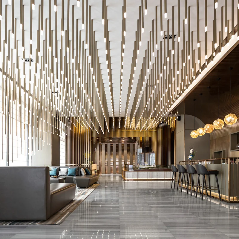 Custom Luxury Aluminum LED Chandelier for Commercial Hotel Exhibition Restaurant Creative Color Temperature Adjustable Height