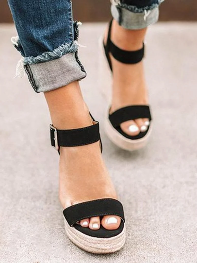 2024 Summer Sandals Women Wedges Platform Ladies Hemp Shoes Ladies Candy Color Casual Girls Slip on Strap Cross Girls Plus Size