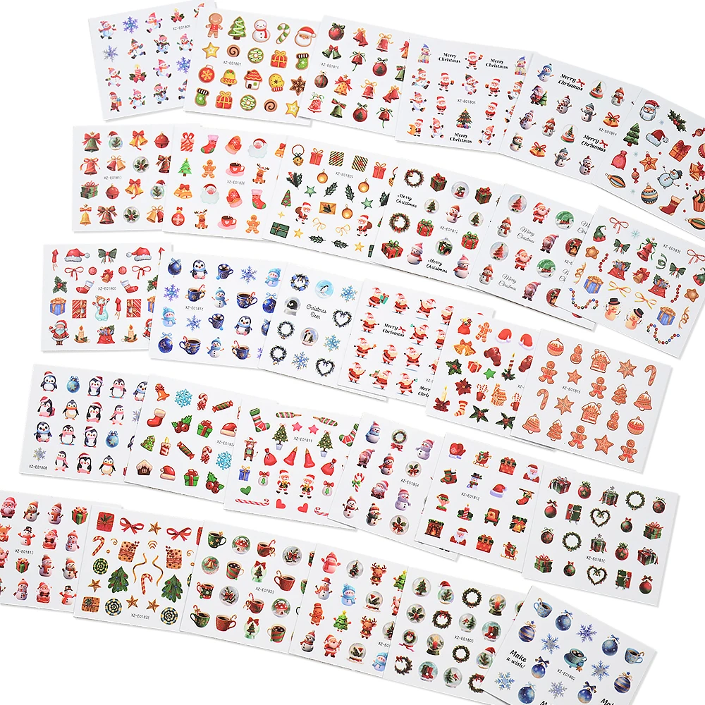 30 uds/Kits lindo Santa Claus Nail Art en varios estilos pegatinas 3D autoadhesivas muñeco de nieve campana pingüino copo de nieve pegatinas para uñas
