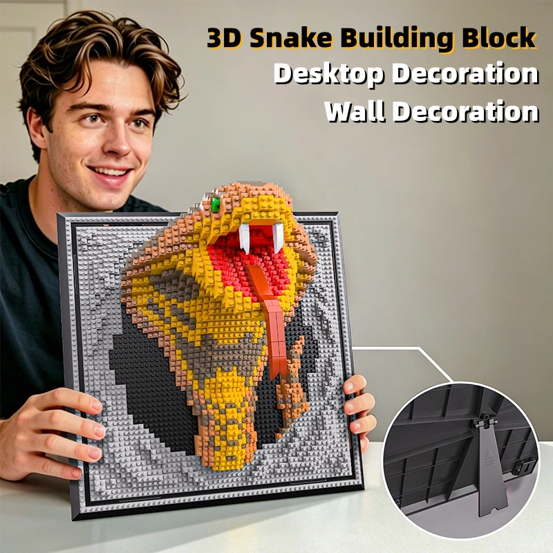 

3D Building Blocks Snake Head Mural Wall Desktop Decor Creative Animal Micro Block DIY Construction Assembly Toy Christmas Gifts