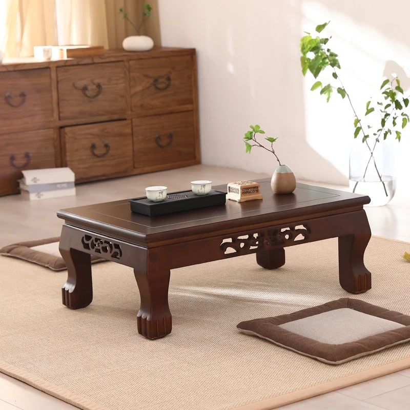 Mesa de estudo clássica chinesa, suporte tatami de madeira maciça, mesa de chá japonesa, mesa de janela saliente, mesa de madeira artesanal