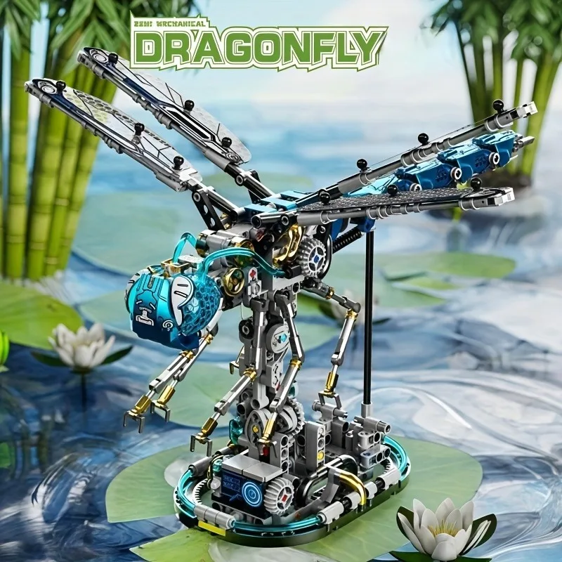 Electric Dragonfly Building Blocks 866Pcs Mechanical Model DIY Educational Toy Desktop Decoration Gift for Adults
