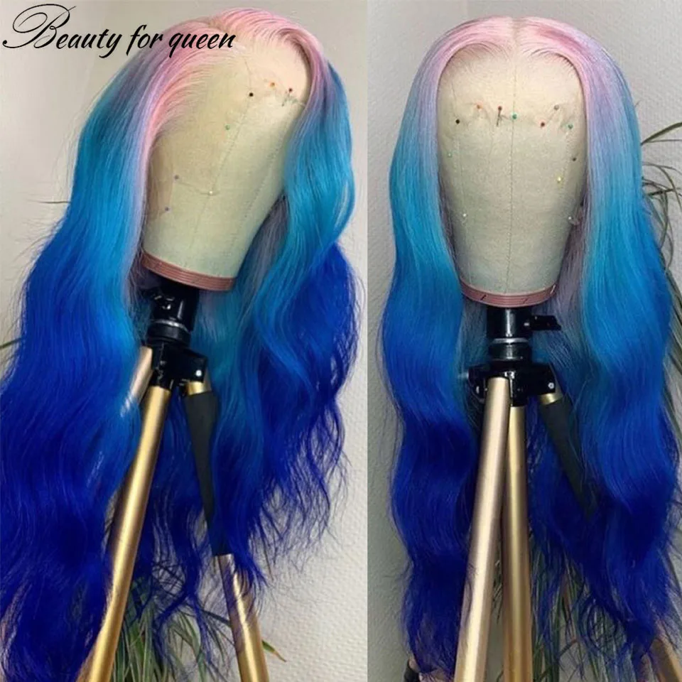 Wig Rambut Asli Powder Blue 13x4 Lace Frontal Wig Rambut Manusia 100% Wig Rambut Asli Sangat Cocok Untuk Menghadiri Pesta