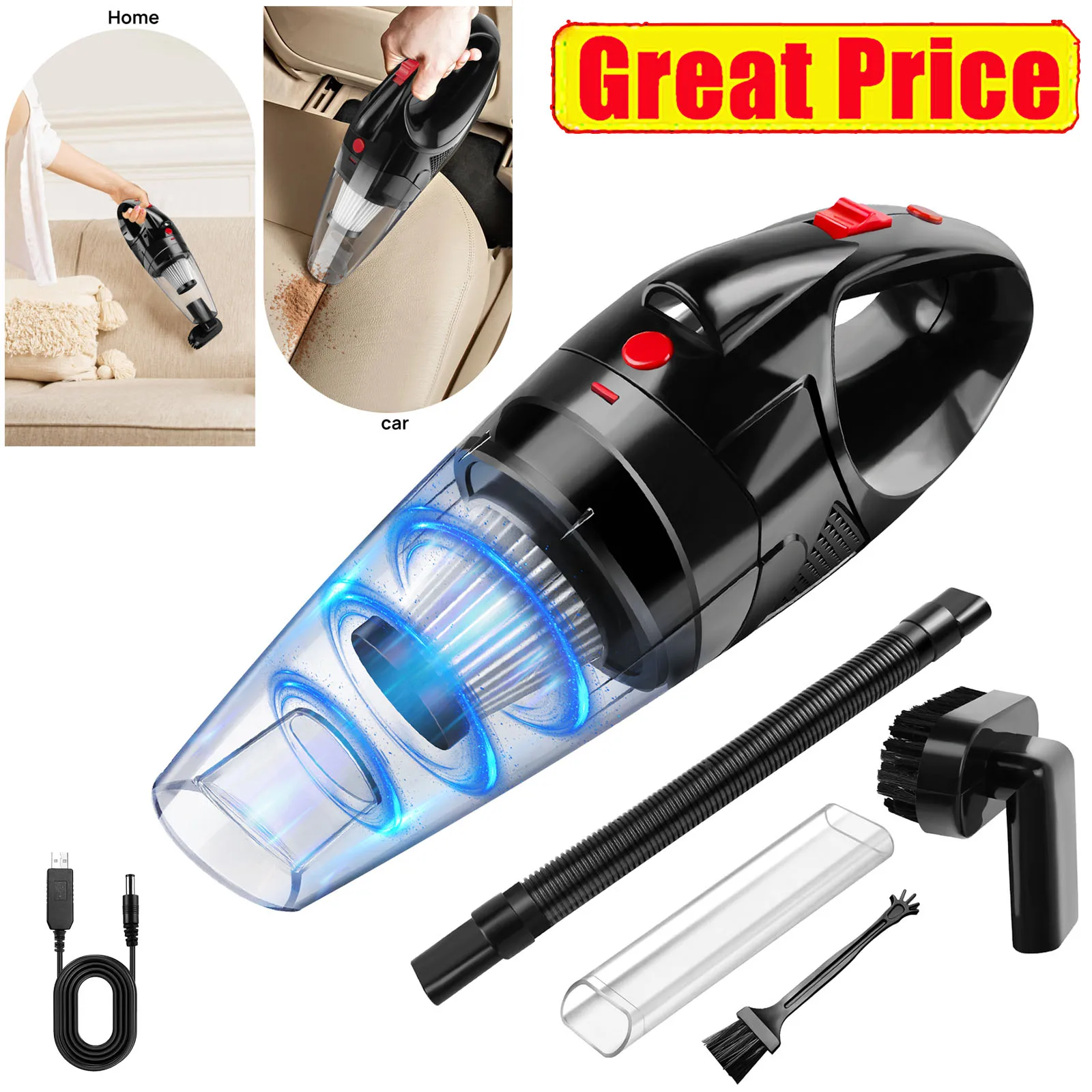 Handheld Car Vacuum Cleaner 3 IN 1, Cordless 7500PA Suction USB Rechargeable Portable Lightweight fit for Pet, Car, Home, Office