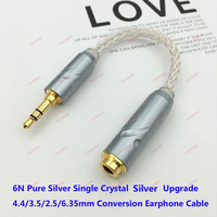 6N Pure Silver Single Crystal Silver Earphone Seiko 4.4 3.5 2.5 6.35 mm Audio Plug Male to Female Conversion Cable Customizated