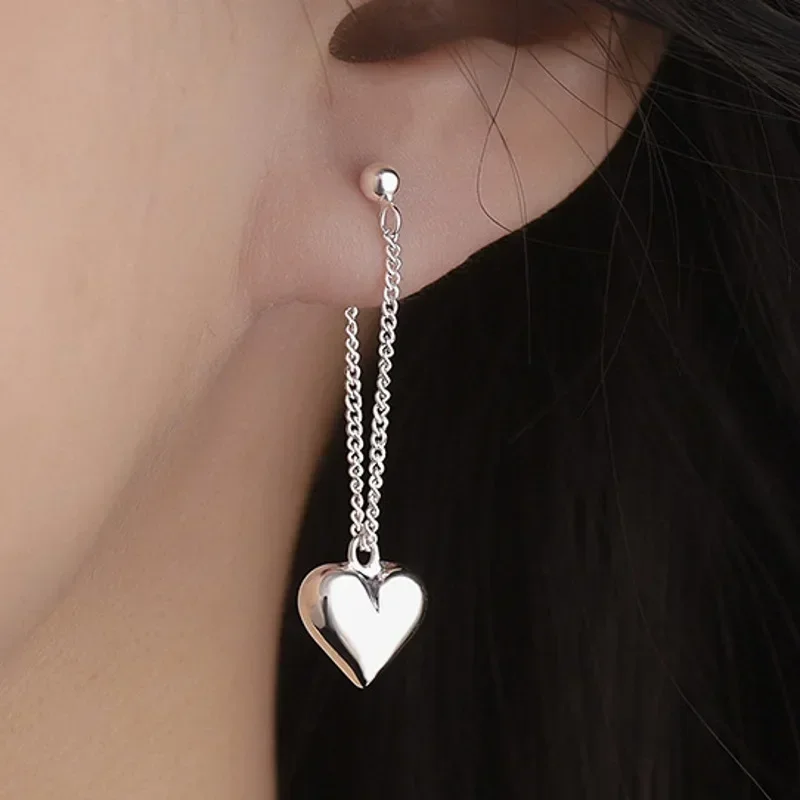 Silver Color Heart Hanging Chain Earrings for Women Elegant Wedding Long Tassel Hoop Earrings Jewelry Party Accessories Gift New