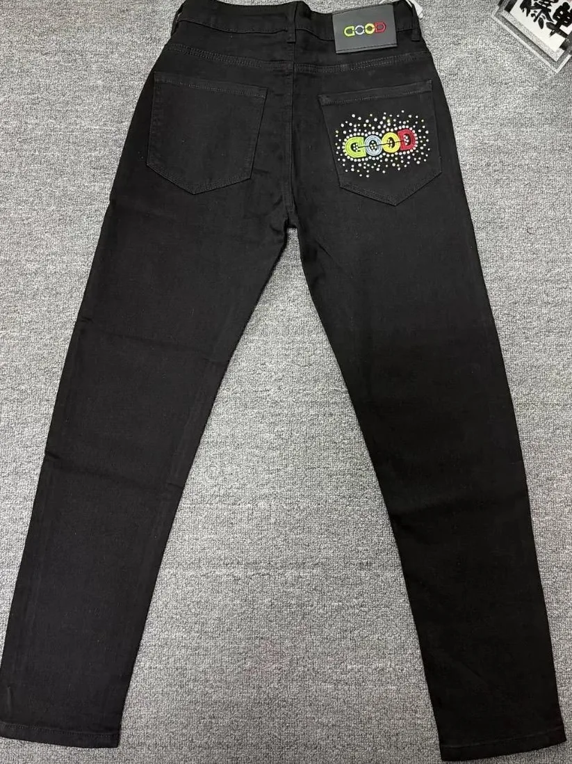 

Spring 2026 Slim Fit Embroidered Jeans Luxury Rhinestone Faion High-End Feelings Men Women Long Pants Sli Casual Jeans