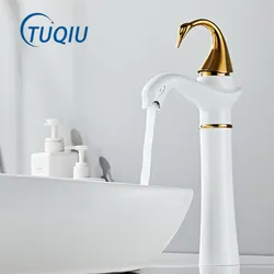 Tuqiu Tall Basin Faucet Gold White Swan Faucet Brass Black Bathroom Faucet Bathroom Basin Faucet Mixer Tap Hot Cold Sink faucet