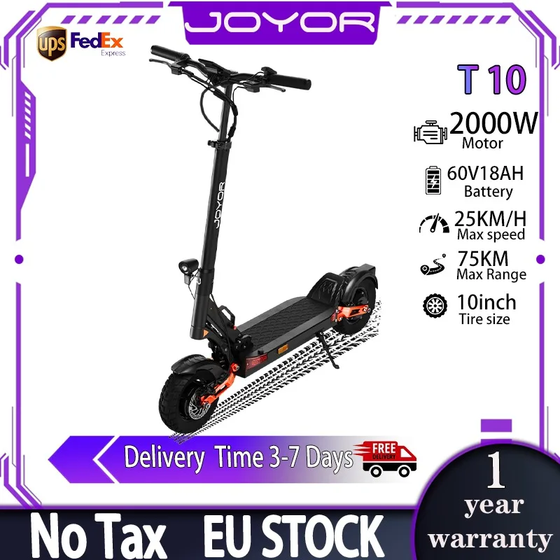 Trottinette électrique JOYOR T10 2000W à double moteur, batterie lithium 60V18AH, pliable, pneus tout-terrain de 10 pouces, fonction de déverrouillage NFC, trottinette électrique pour adultes, autonomie 75 km