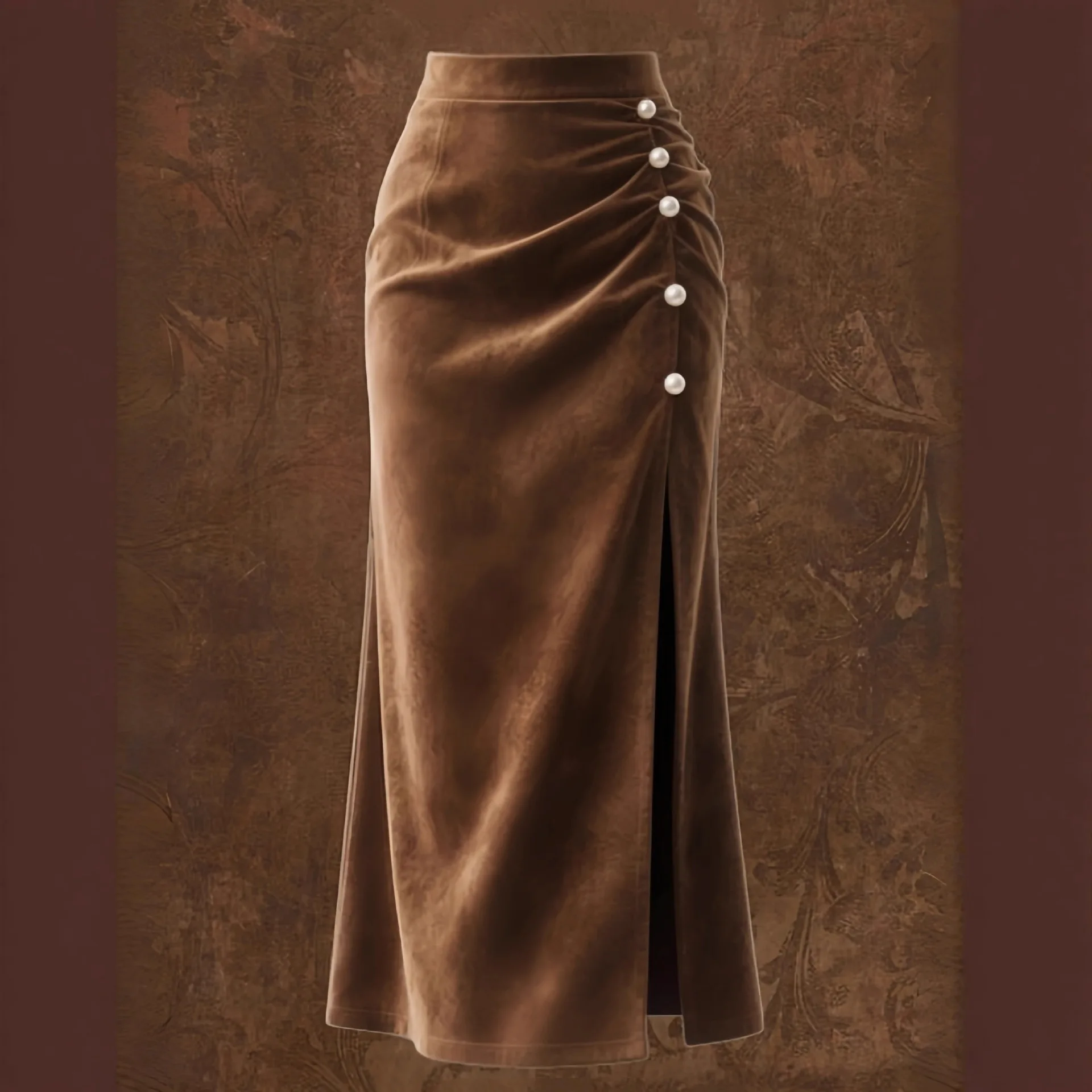 

Cross-Border European And American Suede New High-Waisted Slim-Fit Bodycon Skirt, Mid-Length Elegant Slit Pencil Skirt