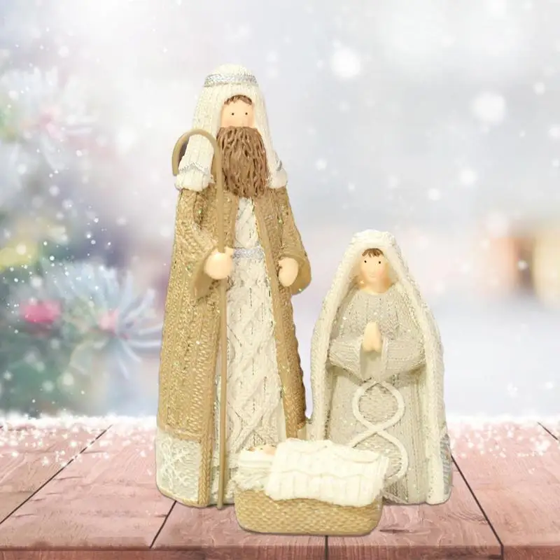 Patung Natal Adegan Kelahiran | Patung Nativitas Halus Patung Dekorasi Natal Patung Keluarga Kudus | Resin Nati