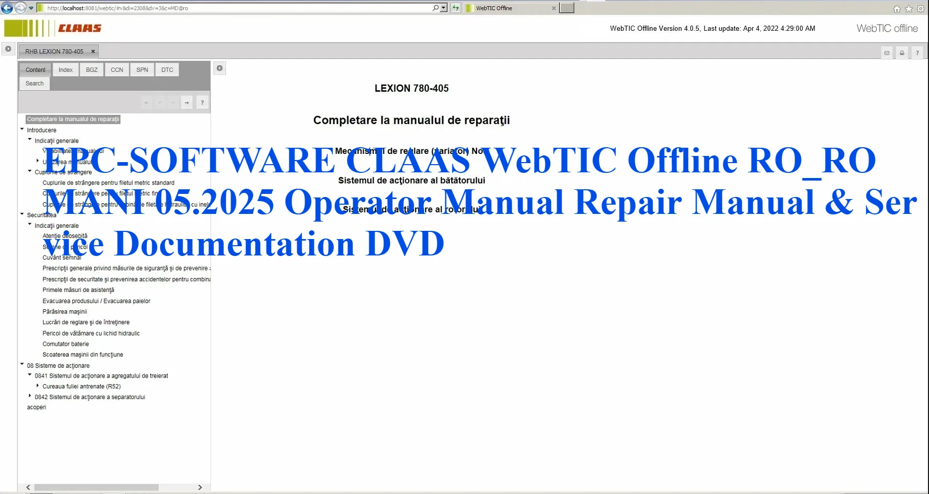 

EPC-OFTWARE CLAAS WebTIC Offline RO_ROMANI 05.2025 Оператор Руководство по ремонту и обслуживание Документация DVD