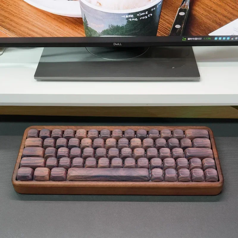 Imagem -06 - Custom Walnut Madeira Teclado Mecânico 64 Key Gh60 Perfil Moa Pbt Textura Keycaps Walnut Madeira Shell Modo Pgb