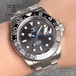 Tandorio Diving Sunburst Grey NH35A Mechanical Men Watch GMT Black Grey Insert Red Hand Swim Steel Wristwatch Glass