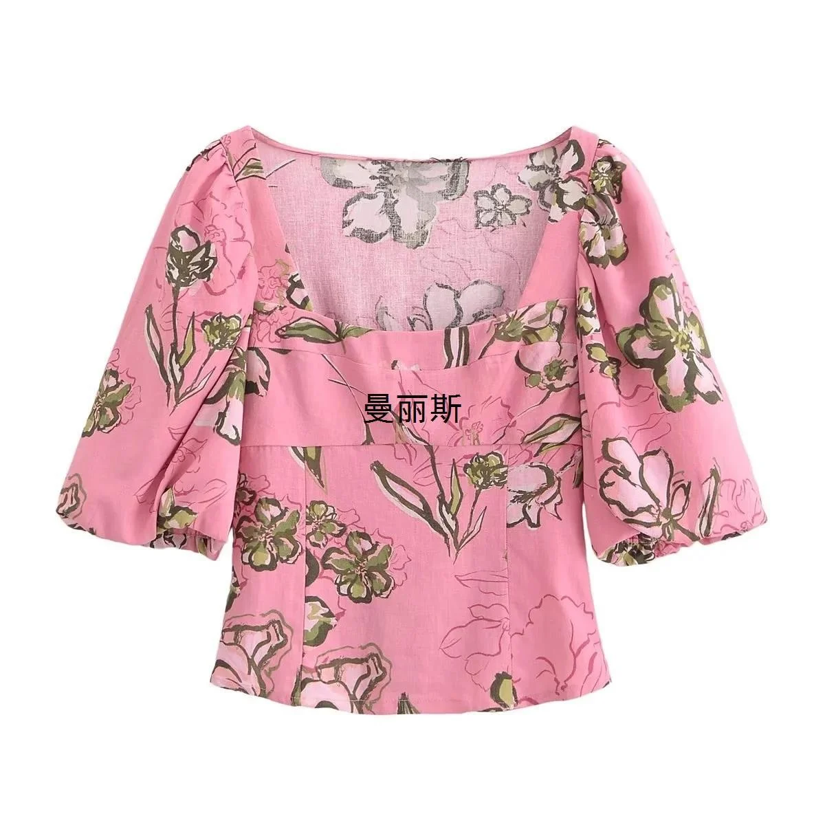 

Лето 2022. Женский топ ort Sve с принтом Bubble Sve irt Linen Blend с квадратным воротником и трансграничным принтом Faion.