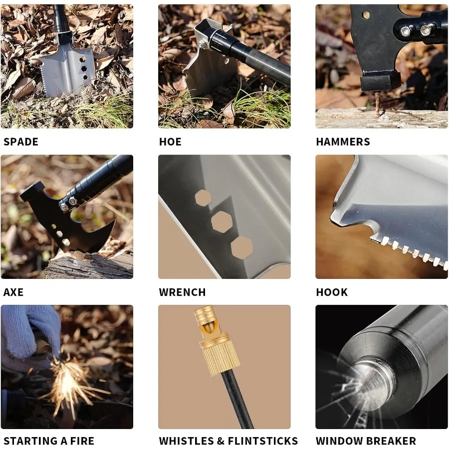مجرفة حفر قابلة للطي للتخييم، مجموعة أدوات تكتيكية فولاذية متعددة الأدوات لمعدات النجاة العسكرية في حالات الطوارئ، مدمجة للطرق الوعرة شديدة التحمل