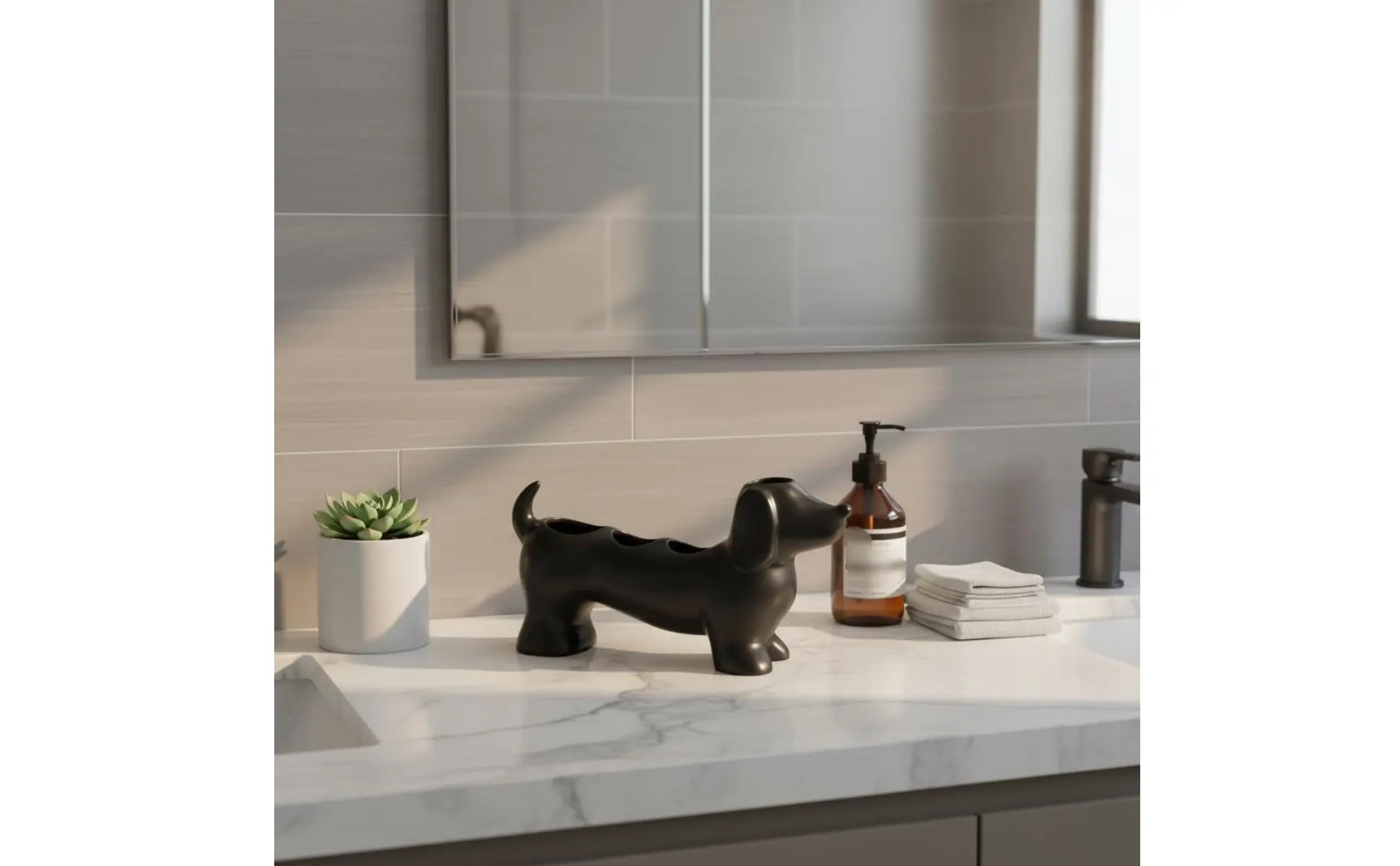 https://ae-pic-a1.aliexpress-media.com/kf/S8207c05f4e85452bb11459701837e8356.jpg Ceramic Dog Toothbrush Stand Decorative Dachshund Shape Ceramic Toothbrush Holder for Vanity Countertop