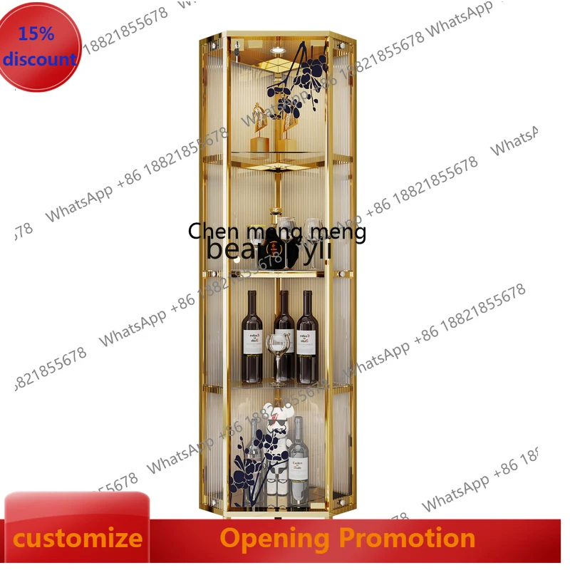 

S7486 ss Tempered Glass Wine Cabinet Modern Simple and Light Luxury Living Room Triangle Display Cabinet Home Wall Sideboard Cab