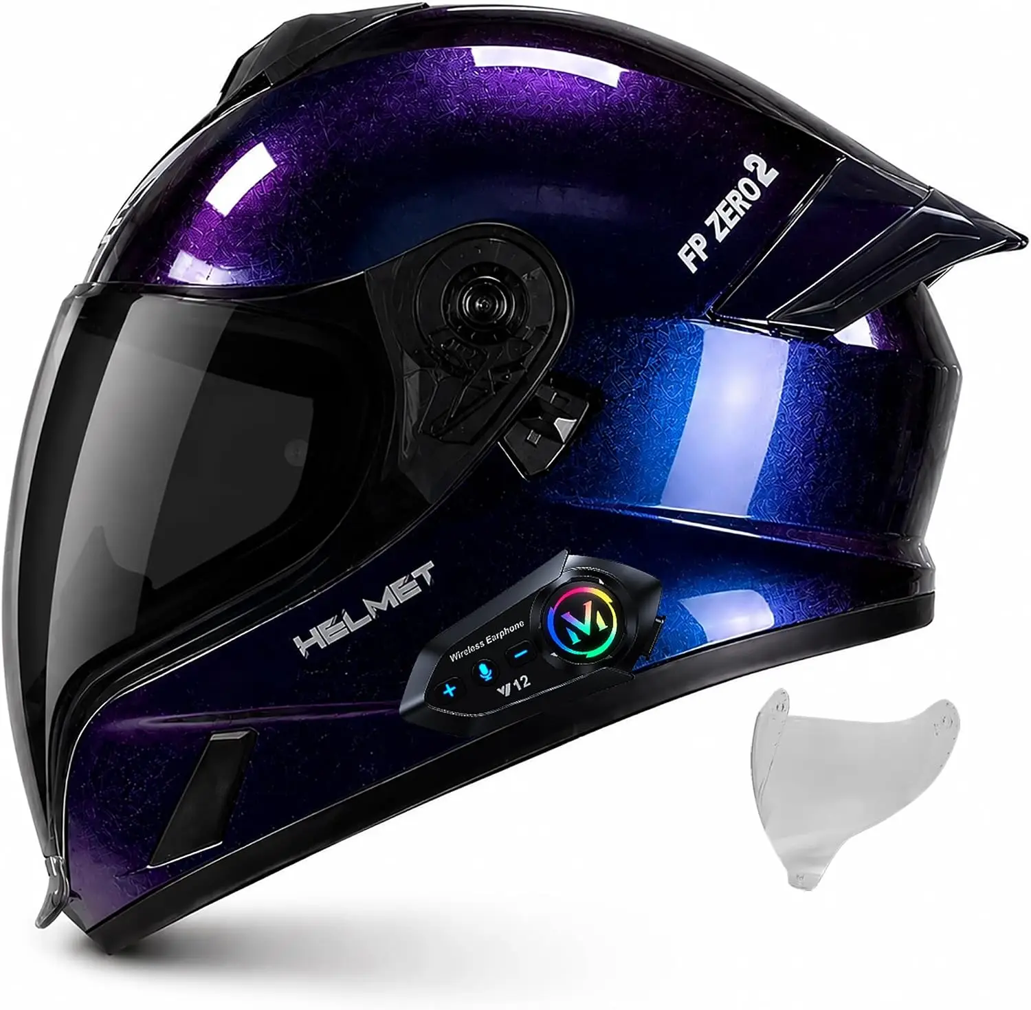 Bluetooth Full Face Motorcycle Helmet, DOT Approved Modular with Built-in Sun Visor, Men Women
